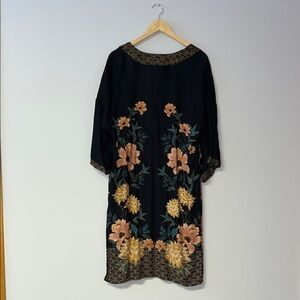 Long Black Duster with Floral Embroidery